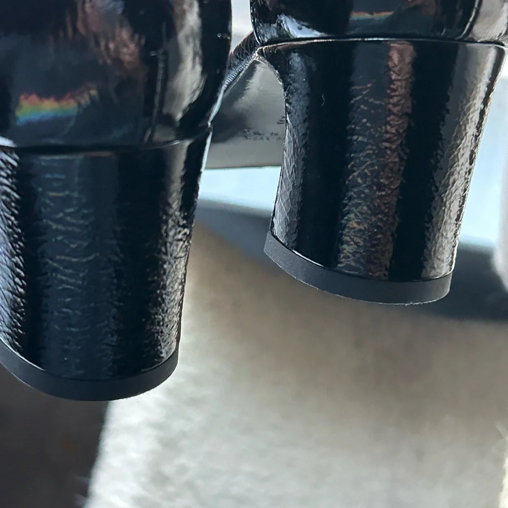 AGL Patent Black Ankle Strap Heels